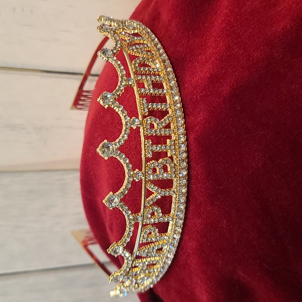 Tiara Rhinestone Queen Birthday Princess Quinceanera NWT Goldtone Adult Teen